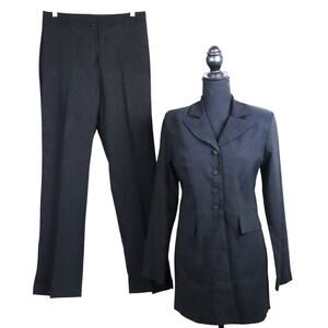 Vintage 90s Black Pant Suit Set SET Womens Boot Cut Long Mid Length Jacket 10